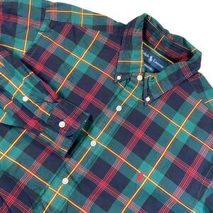 Ralph Lauren Tartan Plaid Green Blue Button Down L Pony Preppy Corpcore‎ Holiday
